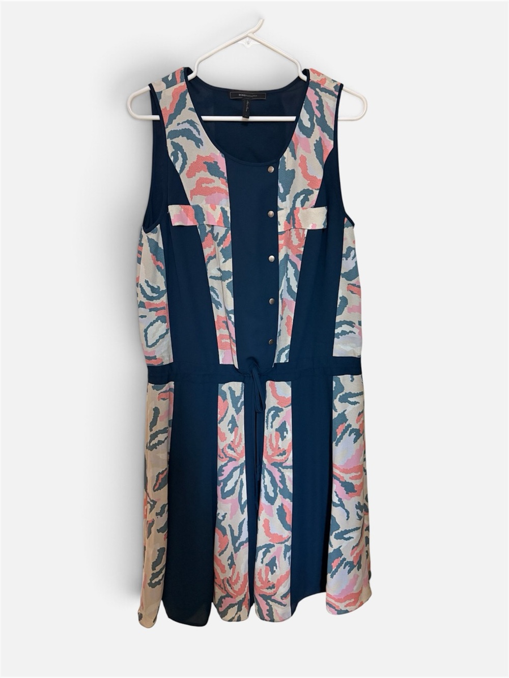 BCBGMAXAZRIA WQR63DT9 Floral Colorblock Snap Front Dress L